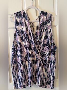 Lane Bryant Plus Size V-Neck Surplice Tank Top [Size 30/32] Ikat Abstract Purple